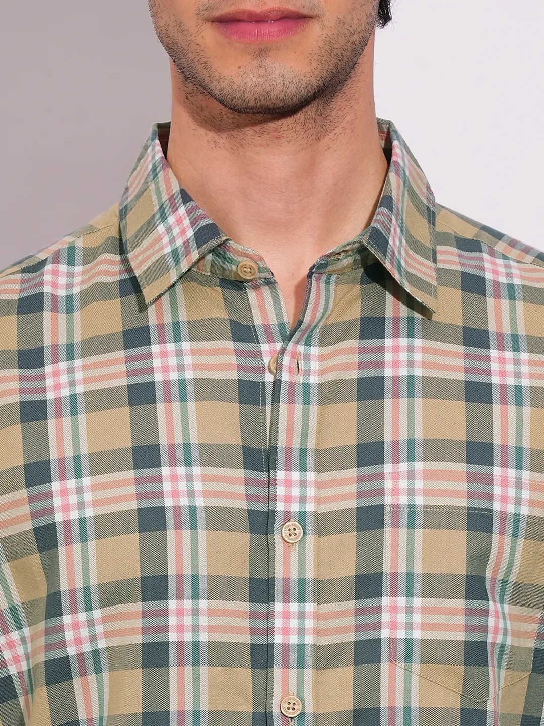 Khaki Slim Fit Regular Collar Men's Shirt by Being Human Clothing - Image 5