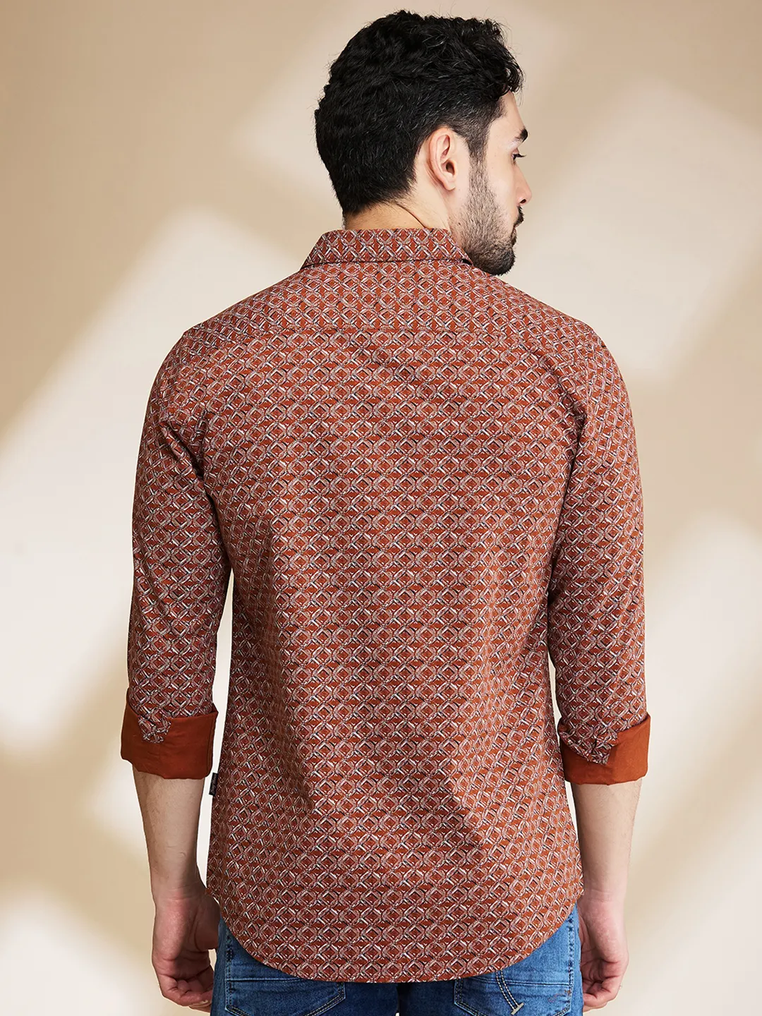 Brown Slim Straight Fit Regular Collar Long Sleeves Men's Shirt by Being Human Clothing - Image 3