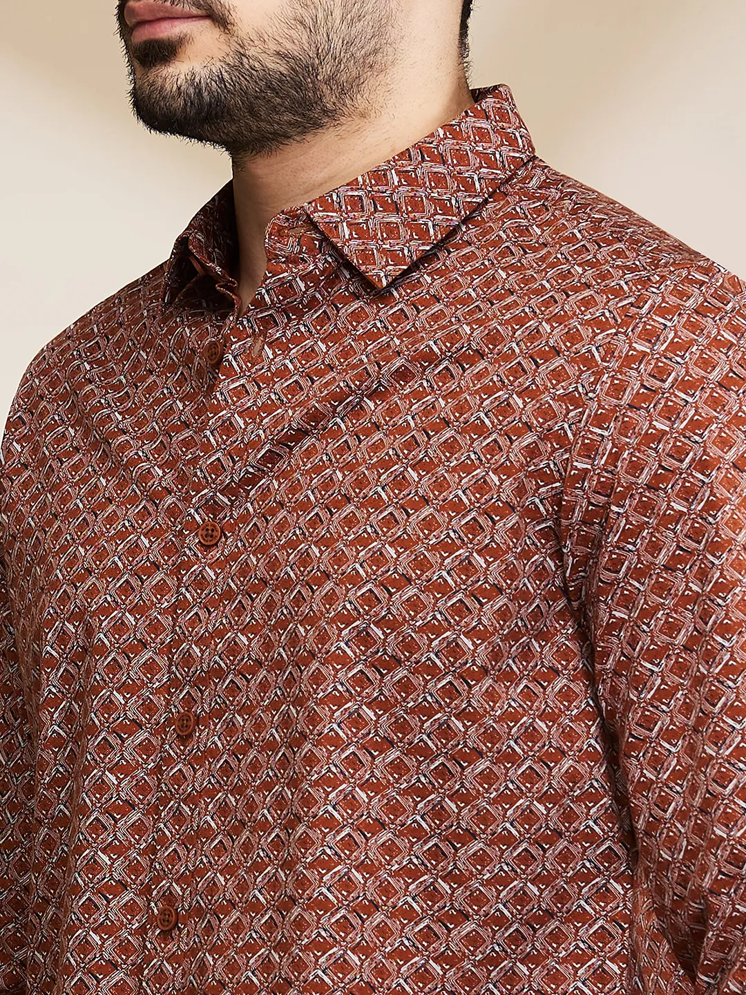 Brown Slim Straight Fit Regular Collar Long Sleeves Men's Shirt by Being Human Clothing - Image 5