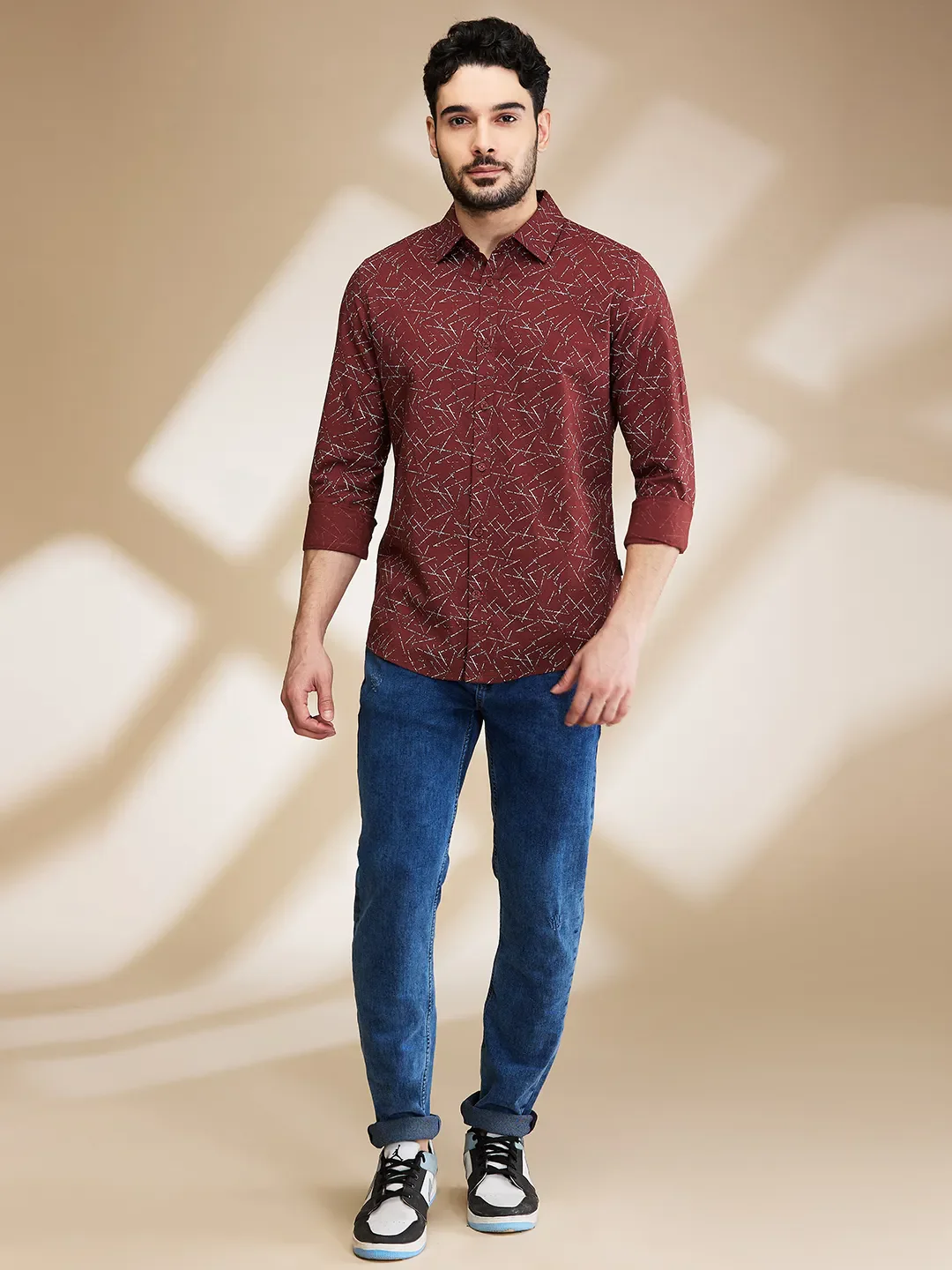 Brown Slim Straight Fit Regular Collar Long Sleeves Men's Shirt by Being Human Clothing - Image 2