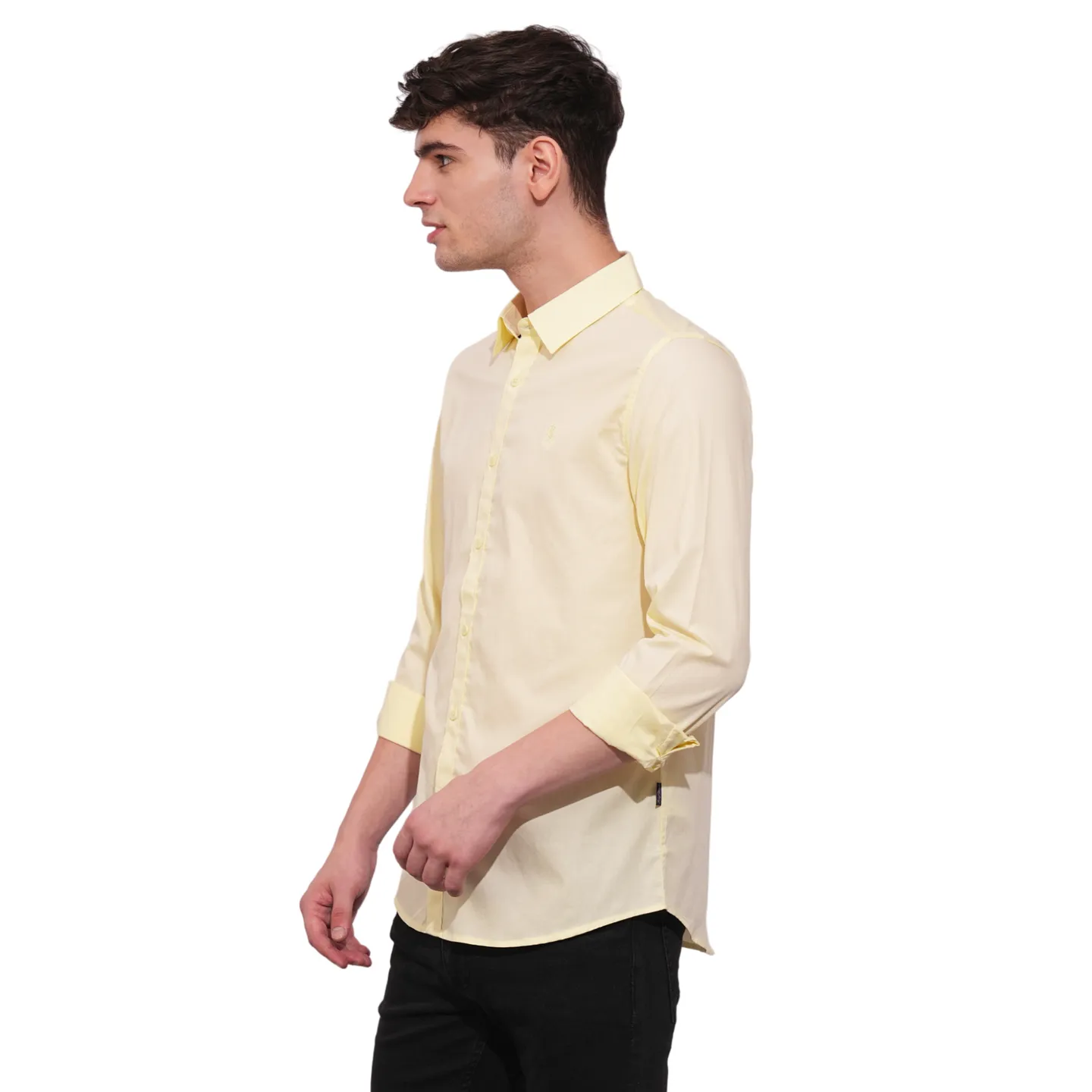 Yellow Slim Straight Fit Regular Collar Long Sleeves Men's Shirt by Being Human Clothing - Image 2