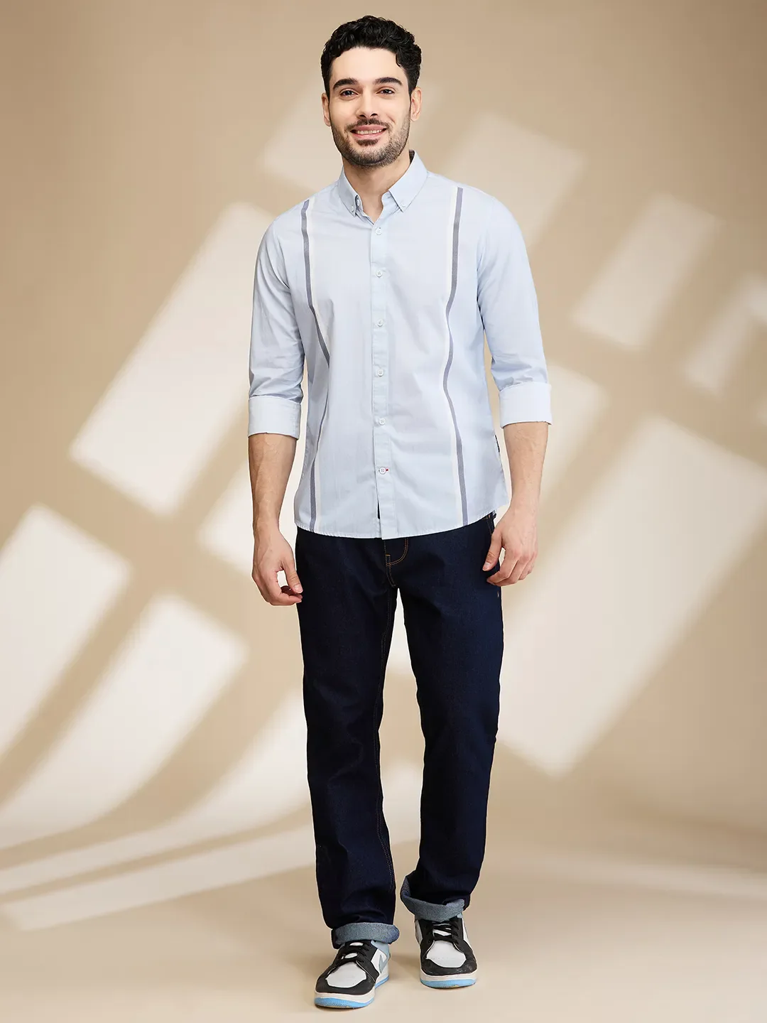 Light Blue Slim Fit Regular Collar Men's Shirt by Being Human Clothing - Image 2