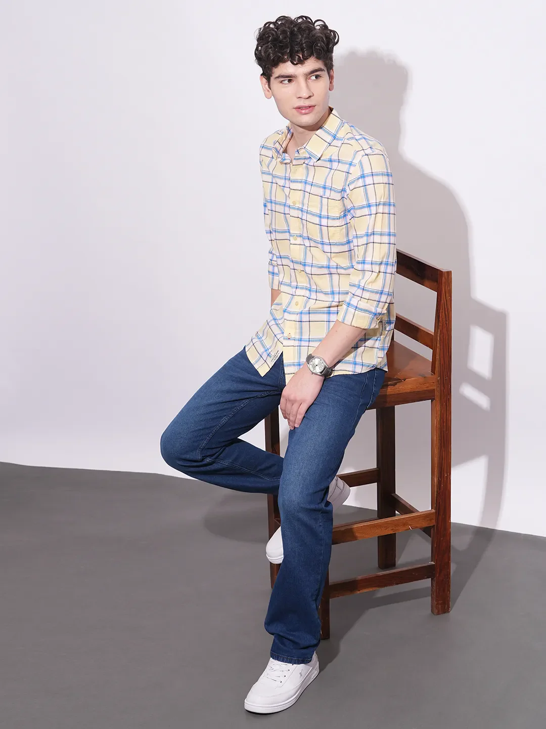 Yellow Regular Fit Regular Collar Men's Shirt by Being Human Clothing - Image 4