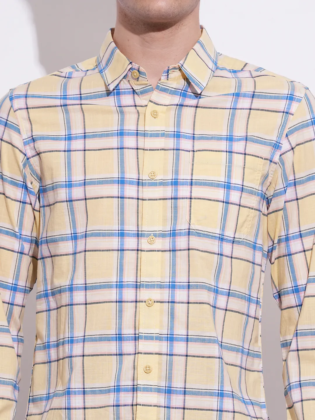 Yellow Regular Fit Regular Collar Men's Shirt by Being Human Clothing - Image 5