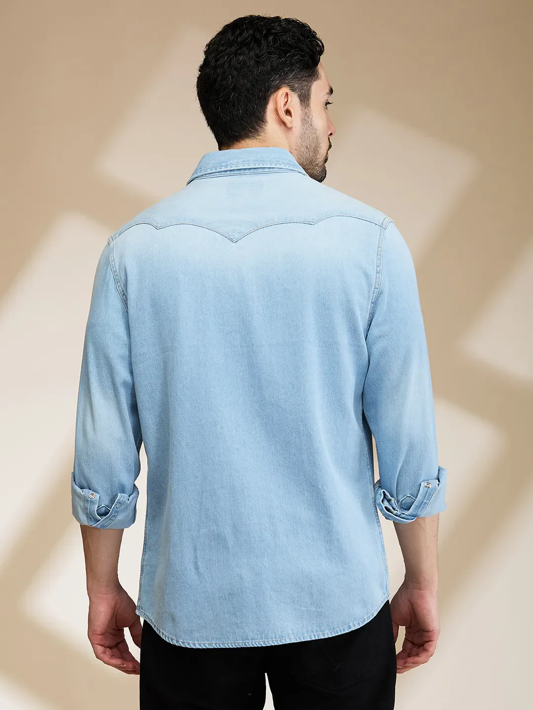 Light Blue Slim Fit Regular Collar Men's Shirt by Being Human Clothing - Image 3