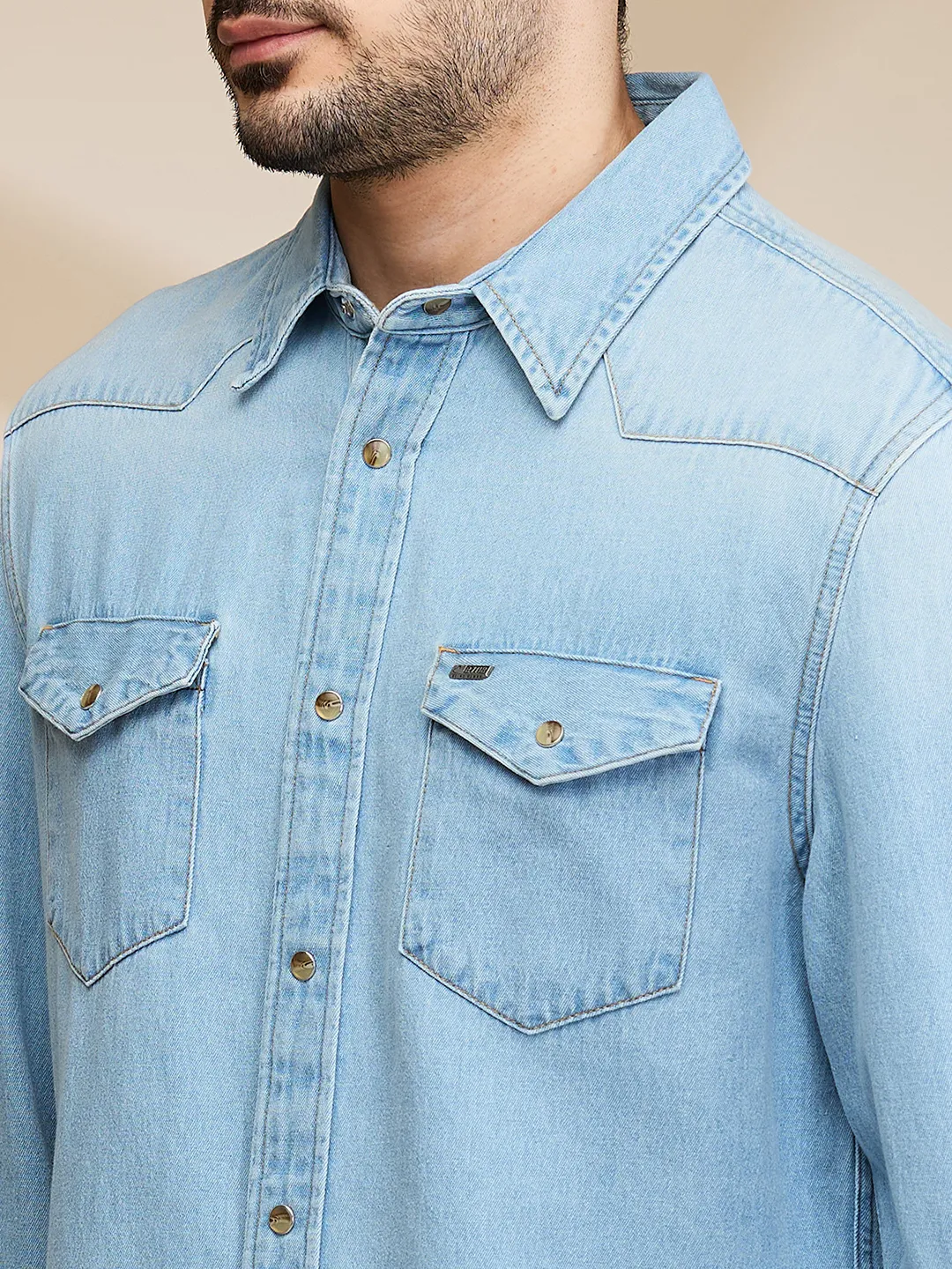 Light Blue Slim Fit Regular Collar Men's Shirt by Being Human Clothing - Image 5