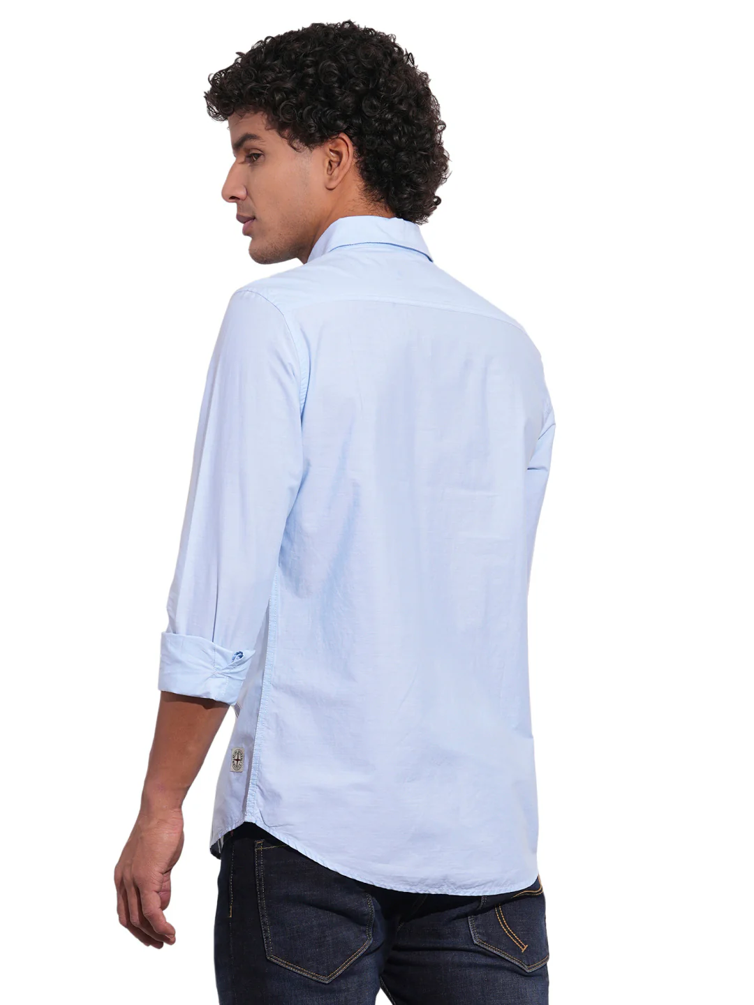 Light Blue Regular Fit Regular Collar Men's Shirt by Being Human Clothing - Image 3