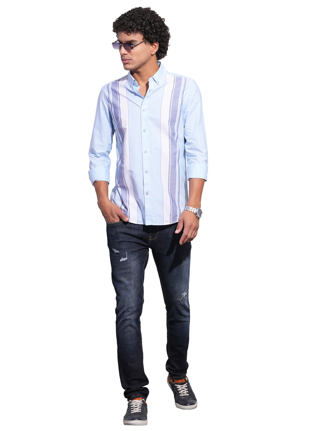 Light Blue Regular Fit Regular Collar Men's Shirt by Being Human Clothing - Image 5