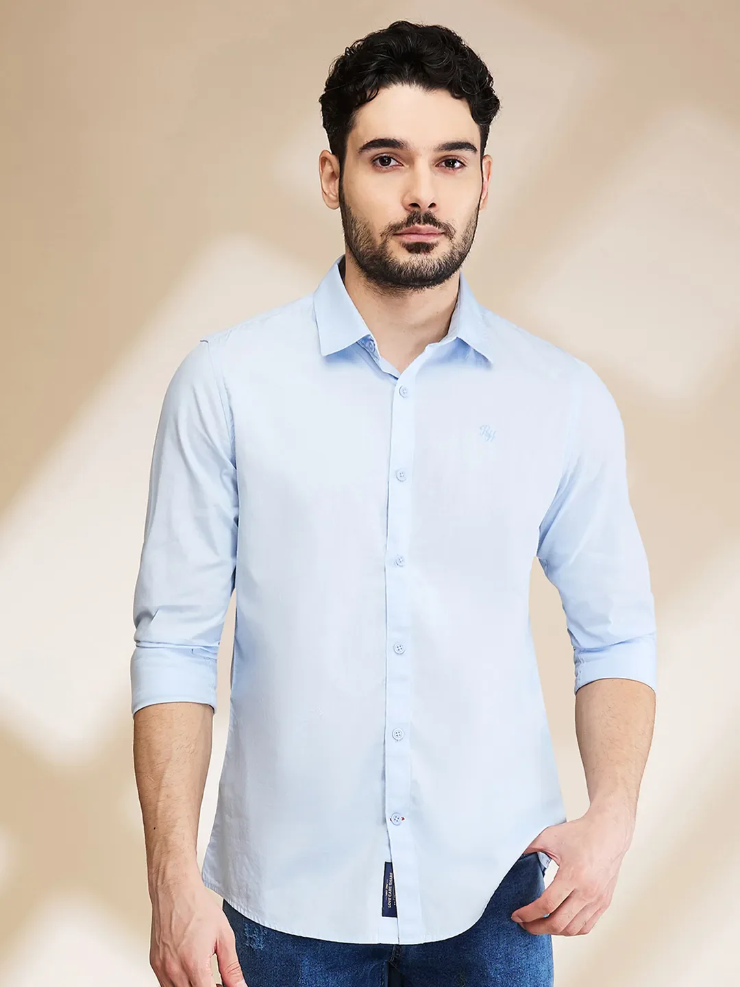 Blue Slim Straight Fit Regular Collar Long Sleeves Men's Shirt by Being Human Clothing