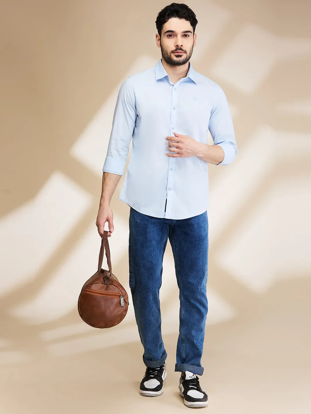 Blue Slim Straight Fit Regular Collar Long Sleeves Men's Shirt by Being Human Clothing - Image 6