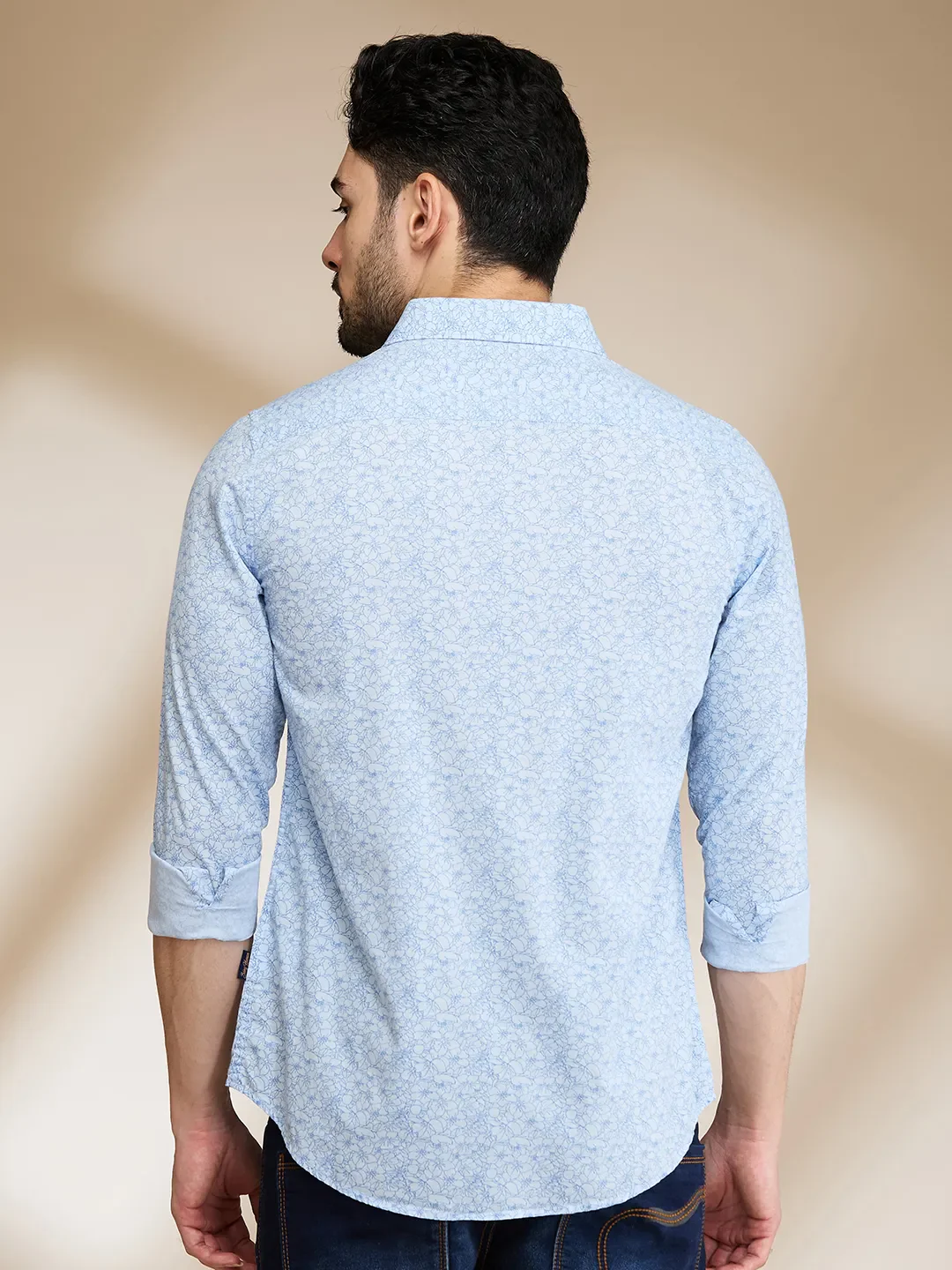 Light Blue Slim Fit Regular Collar Men's Shirt by Being Human Clothing - Image 3