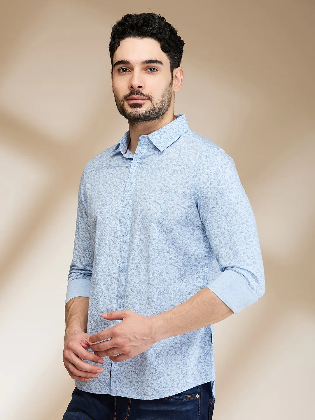 Light Blue Slim Fit Regular Collar Men's Shirt by Being Human Clothing - Image 4