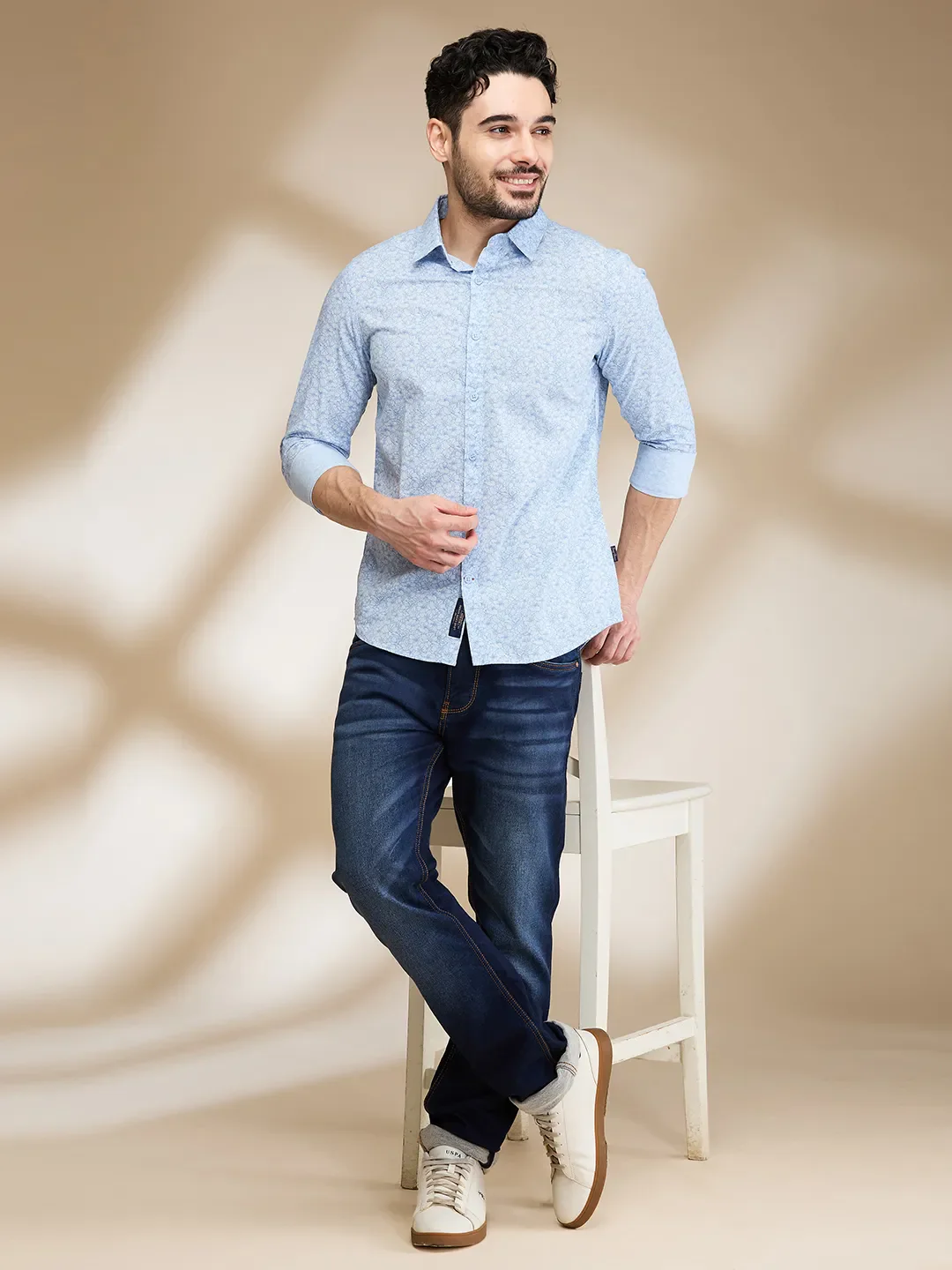 Light Blue Slim Fit Regular Collar Men's Shirt by Being Human Clothing - Image 6