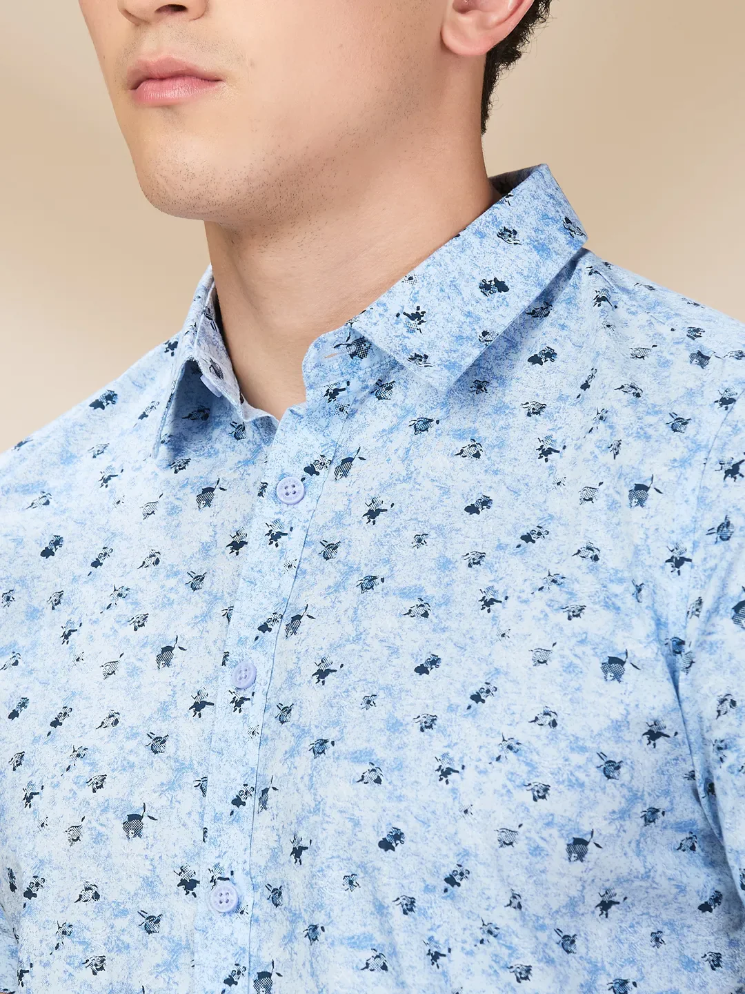 Light Blue Slim Fit Regular Collar Men's Shirt by Being Human Clothing - Image 5