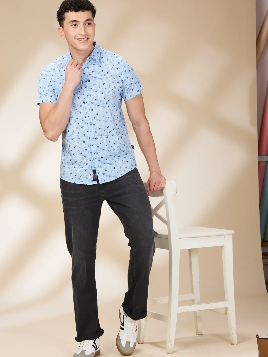 Light Blue Slim Fit Regular Collar Men's Shirt by Being Human Clothing - Image 6