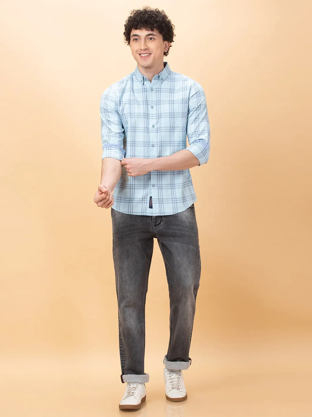 Light Blue Slim Fit Regular Collar Men's Shirt by Being Human Clothing - Image 2