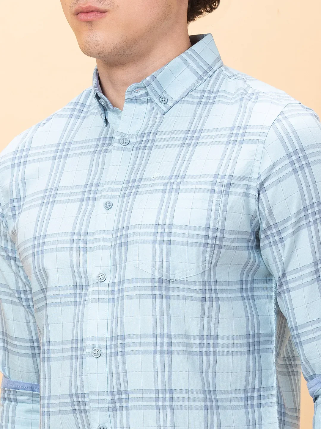 Light Blue Slim Fit Regular Collar Men's Shirt by Being Human Clothing - Image 5