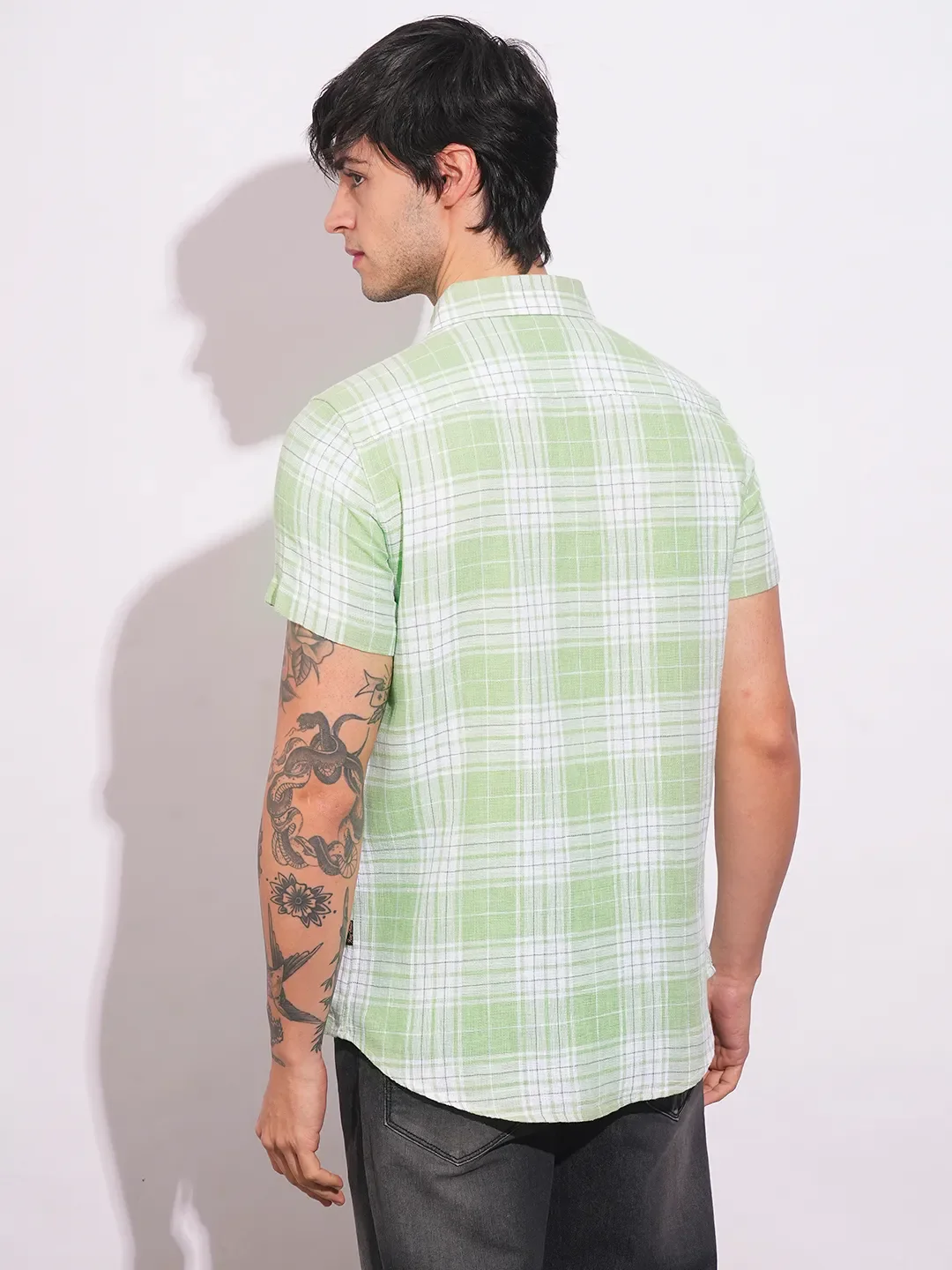 Green Slim Straight Fit Regular Collar Short Sleeves Men's Shirt by Being Human Clothing - Image 3