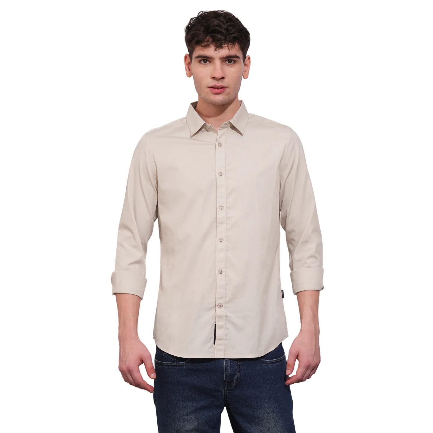 Grey Slim Straight Fit Regular Collar Long Sleeves Men's Shirt by Being Human Clothing