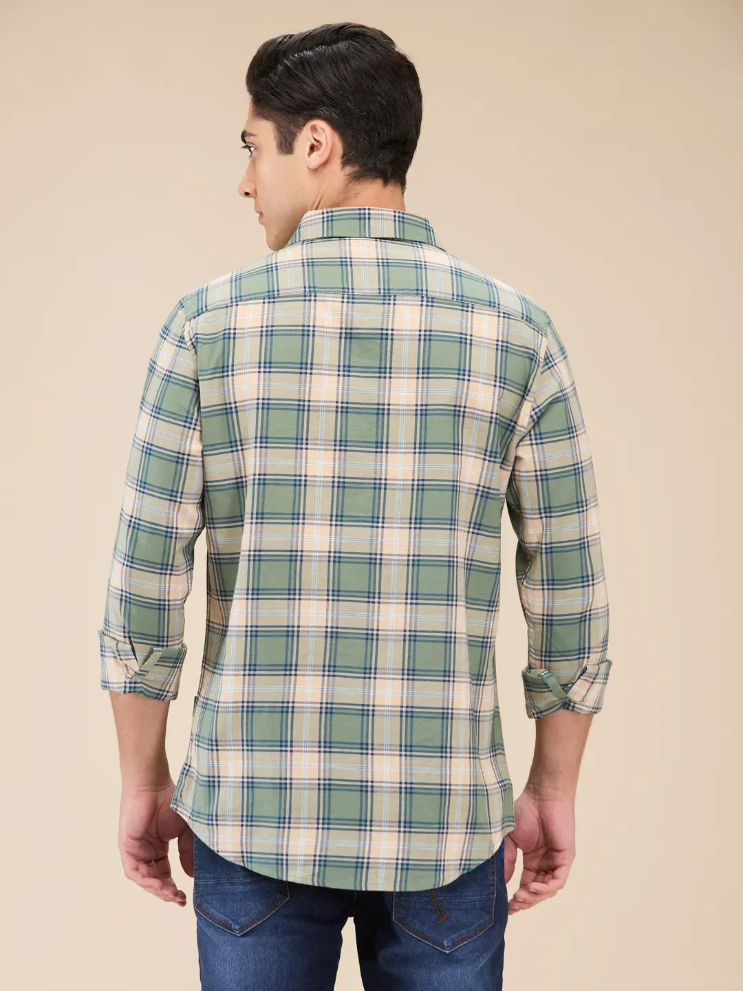 Olive Slim Straight Fit Regular Collar Long Sleeves Men's Shirt by Being Human Clothing - Image 3