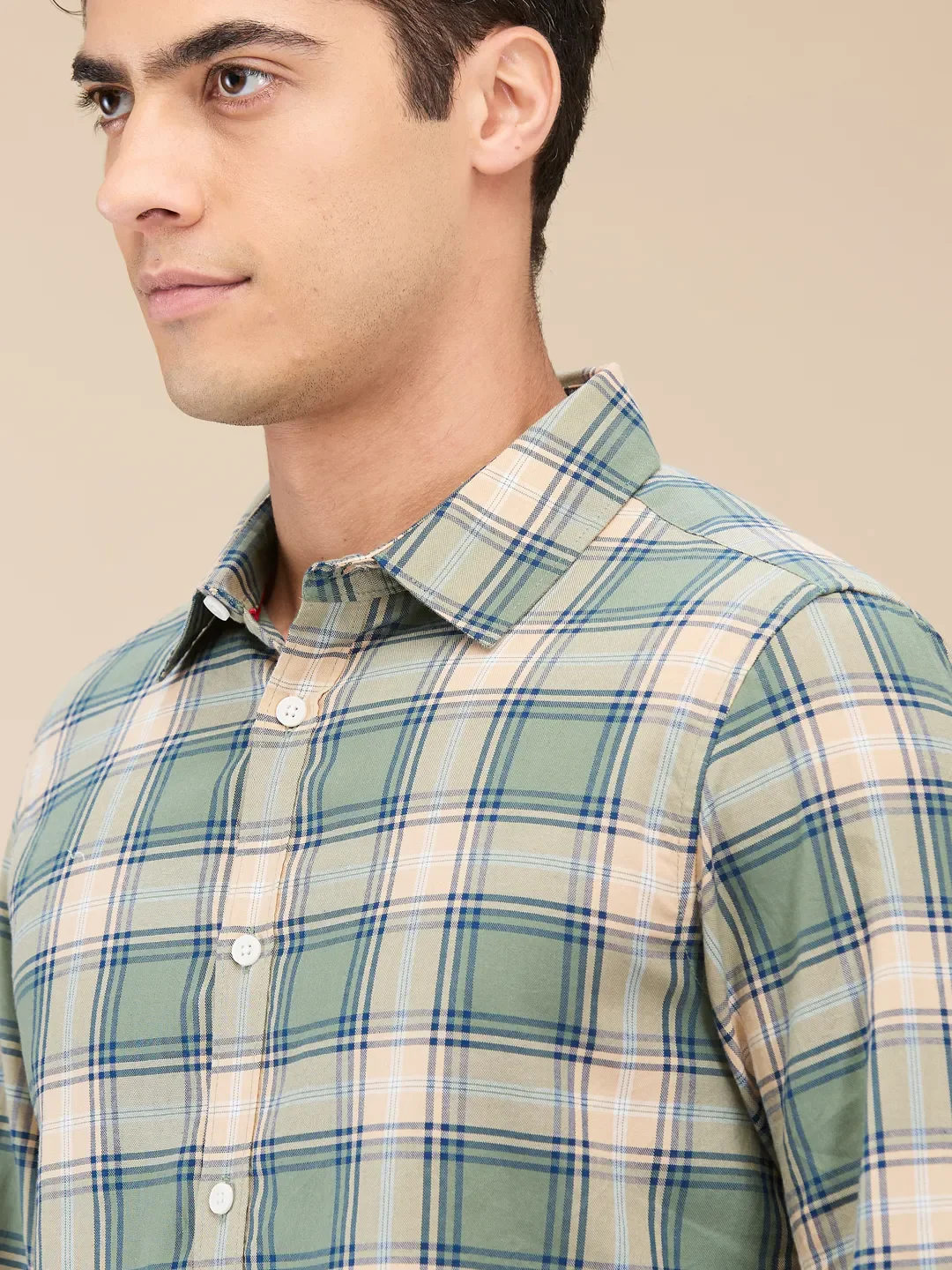 Olive Slim Straight Fit Regular Collar Long Sleeves Men's Shirt by Being Human Clothing - Image 5