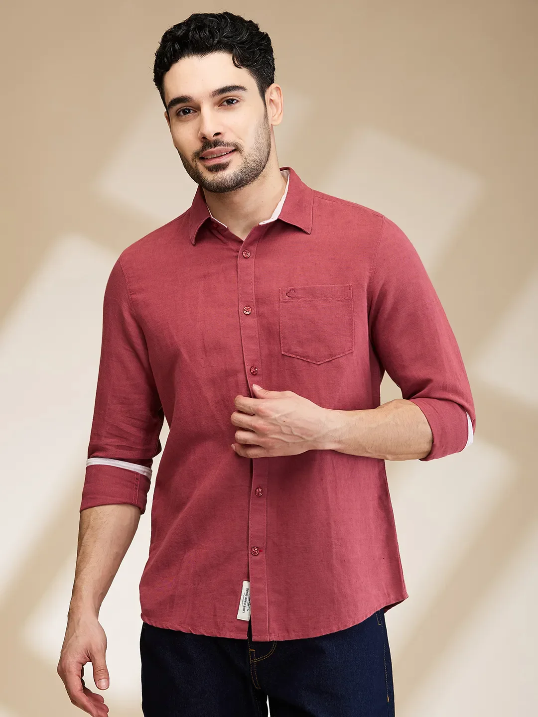 Magenta Slim Fit Regular Collar Men's Shirt by Being Human Clothing