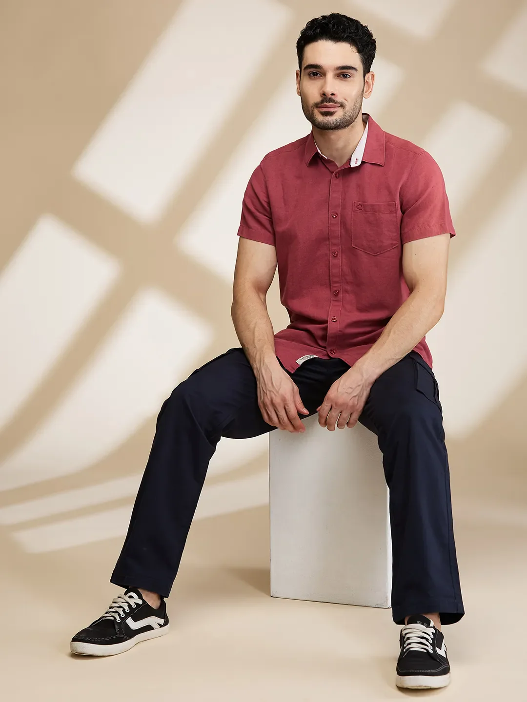 Magenta Slim Fit Regular Collar Men's Shirt by Being Human Clothing - Image 6