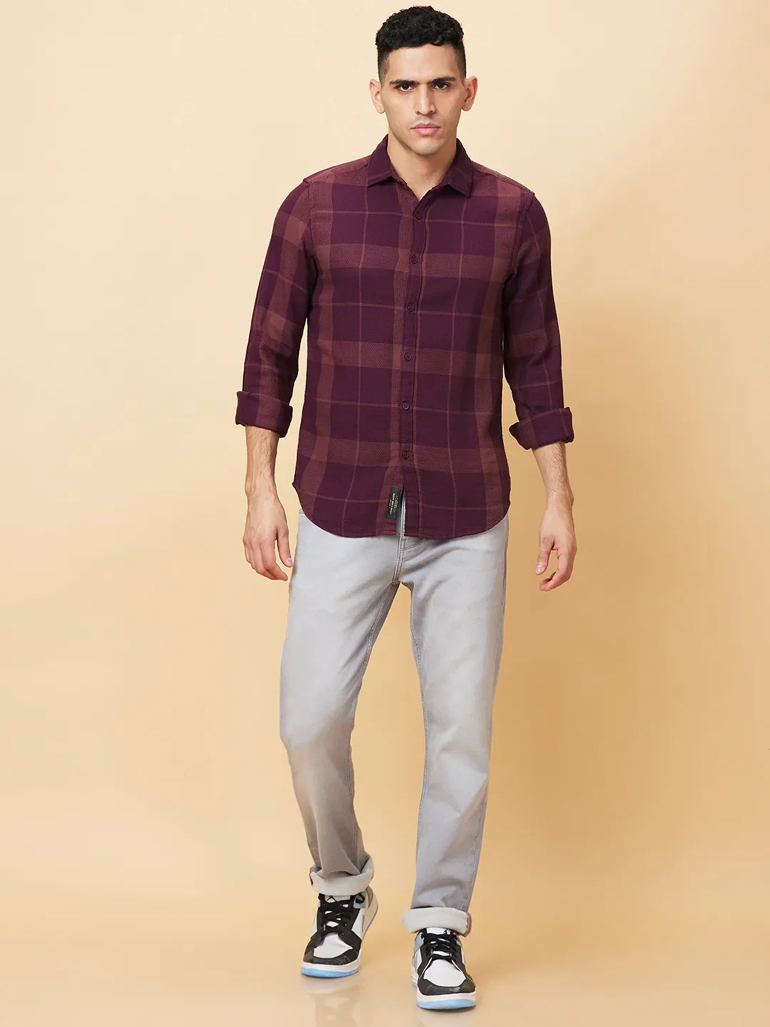Red Slim Straight Fit Regular Collar Long Sleeves Men's Shirt by Being Human Clothing - Image 2