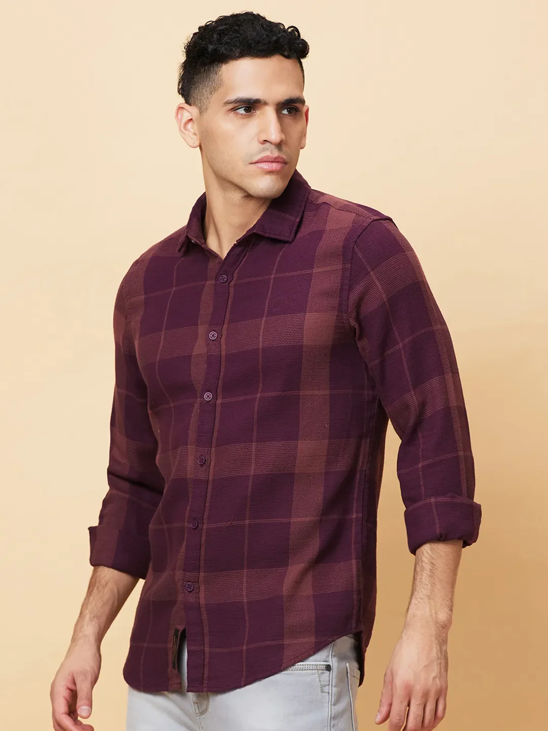 Red Slim Straight Fit Regular Collar Long Sleeves Men's Shirt by Being Human Clothing - Image 4