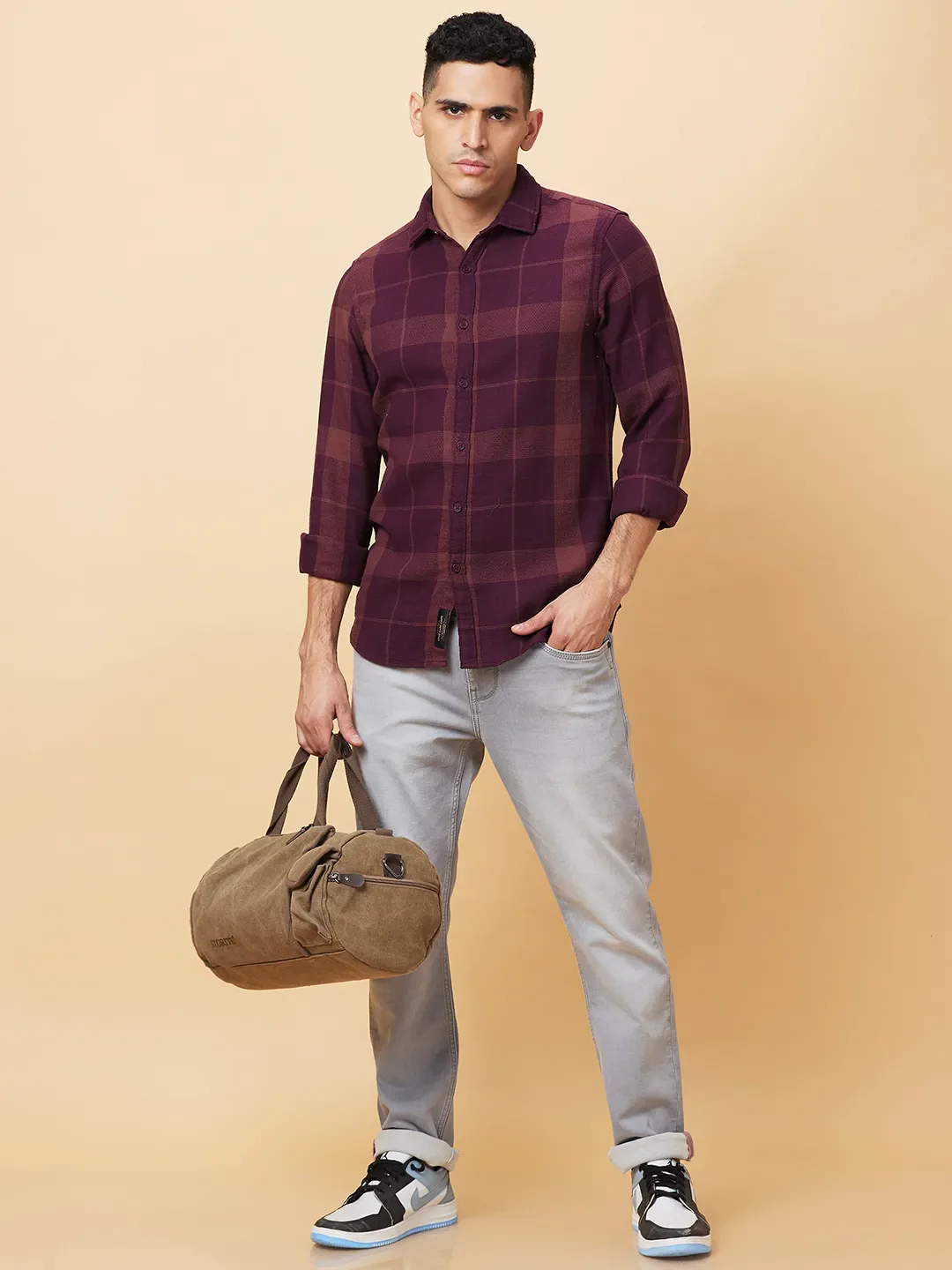 Red Slim Straight Fit Regular Collar Long Sleeves Men's Shirt by Being Human Clothing - Image 6