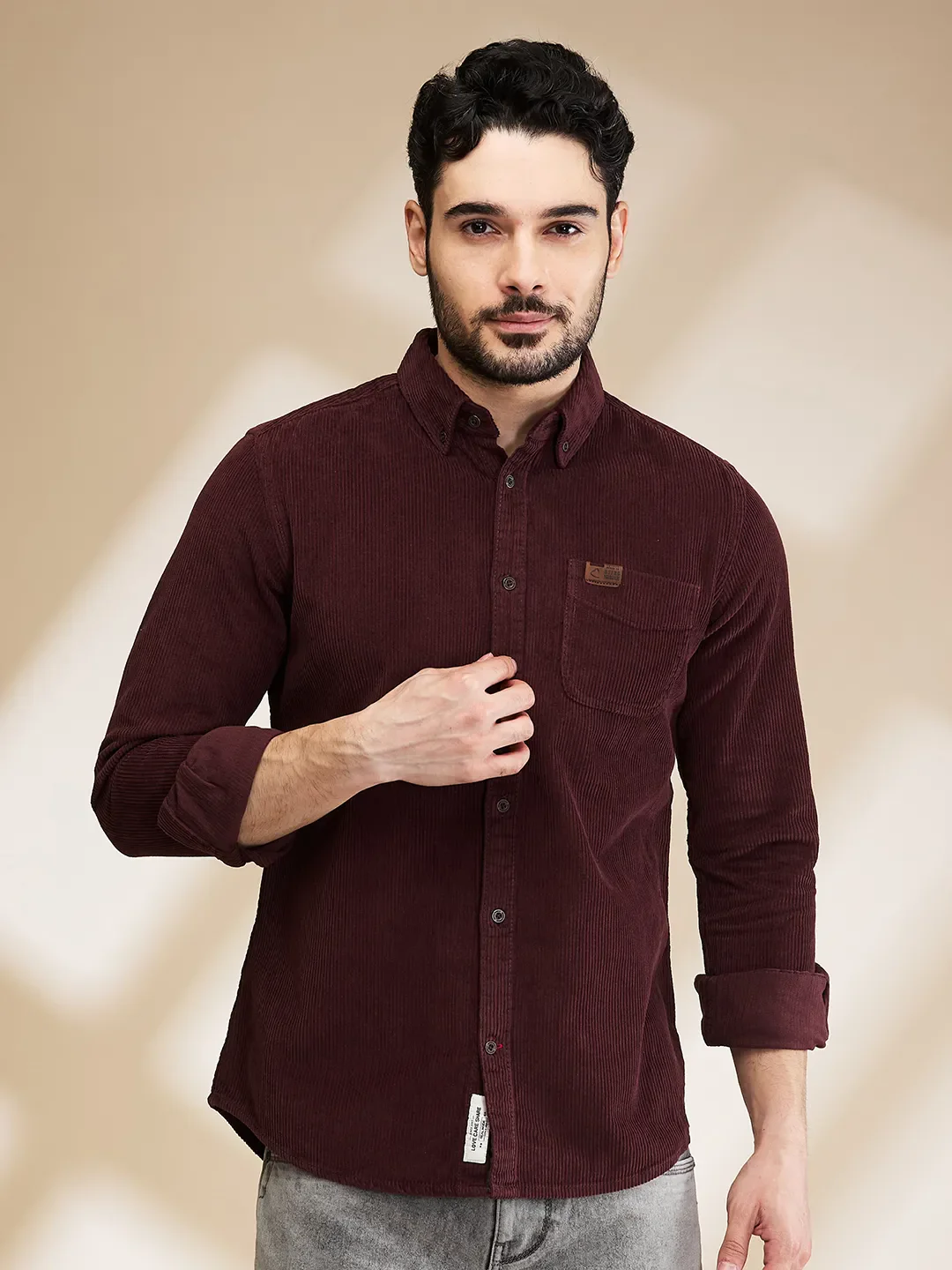 Maroon Slim Fit Regular Collar Men's Shirt by Being Human Clothing