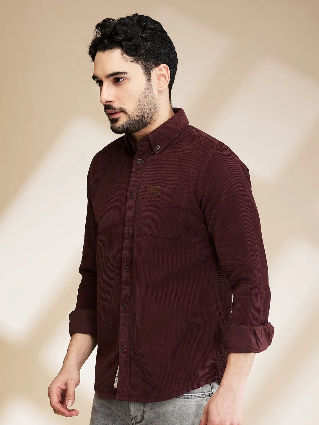 Maroon Slim Fit Regular Collar Men's Shirt by Being Human Clothing - Image 4