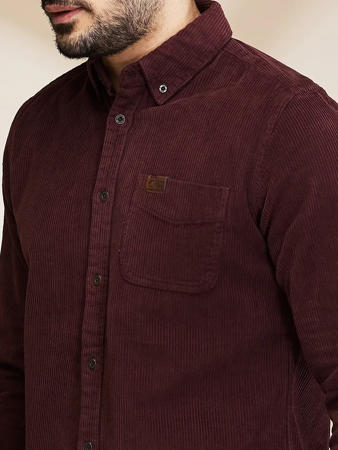 Maroon Slim Fit Regular Collar Men's Shirt by Being Human Clothing - Image 5