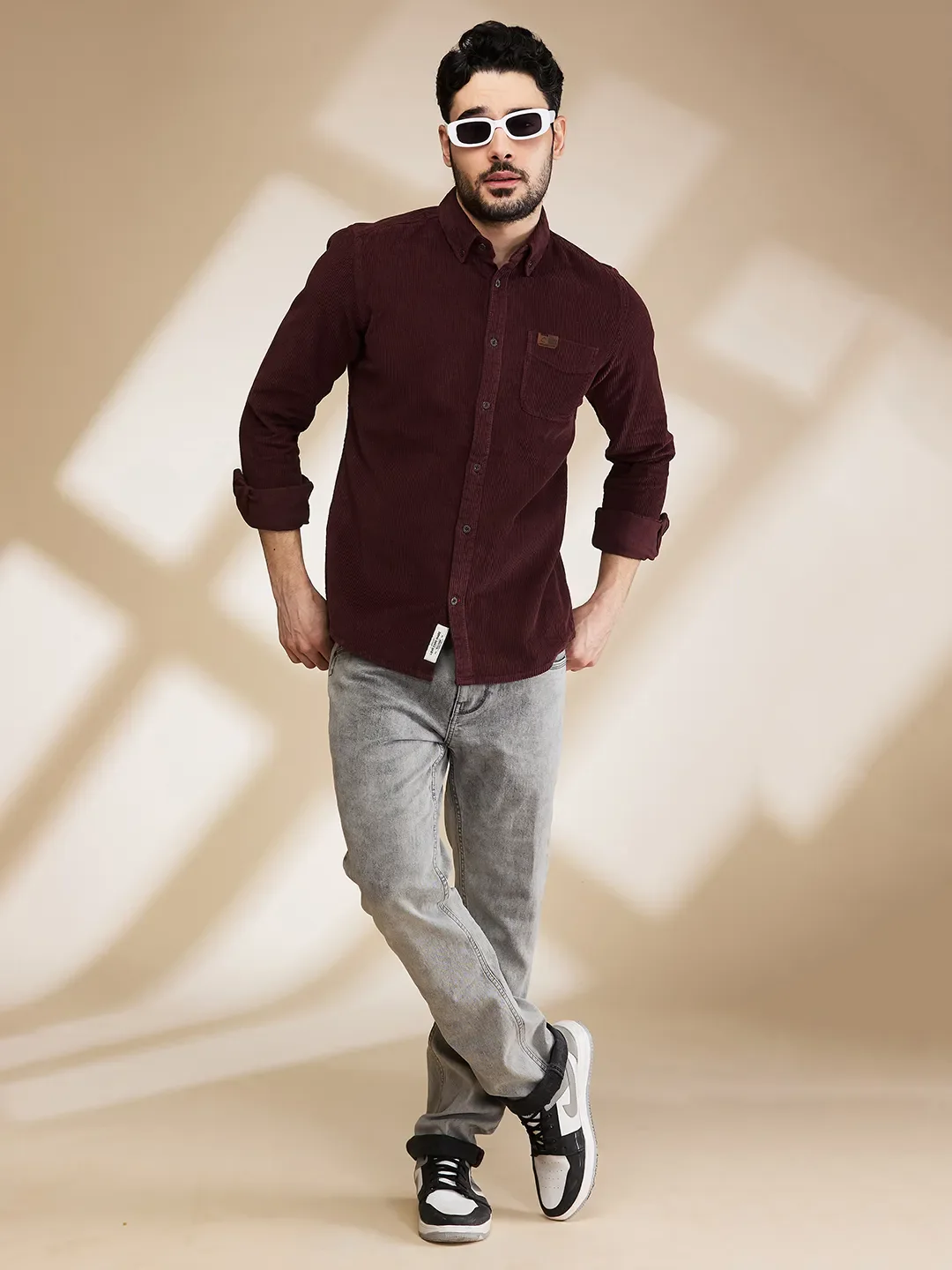 Maroon Slim Fit Regular Collar Men's Shirt by Being Human Clothing - Image 6
