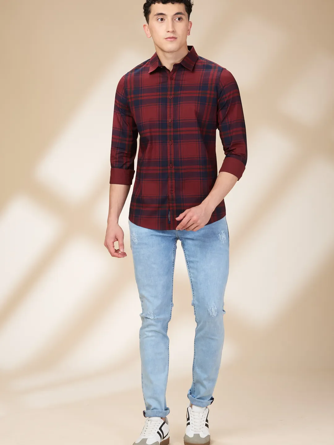 Red Slim Straight Fit Regular Collar Long Sleeves Men's Shirt by Being Human Clothing - Image 2