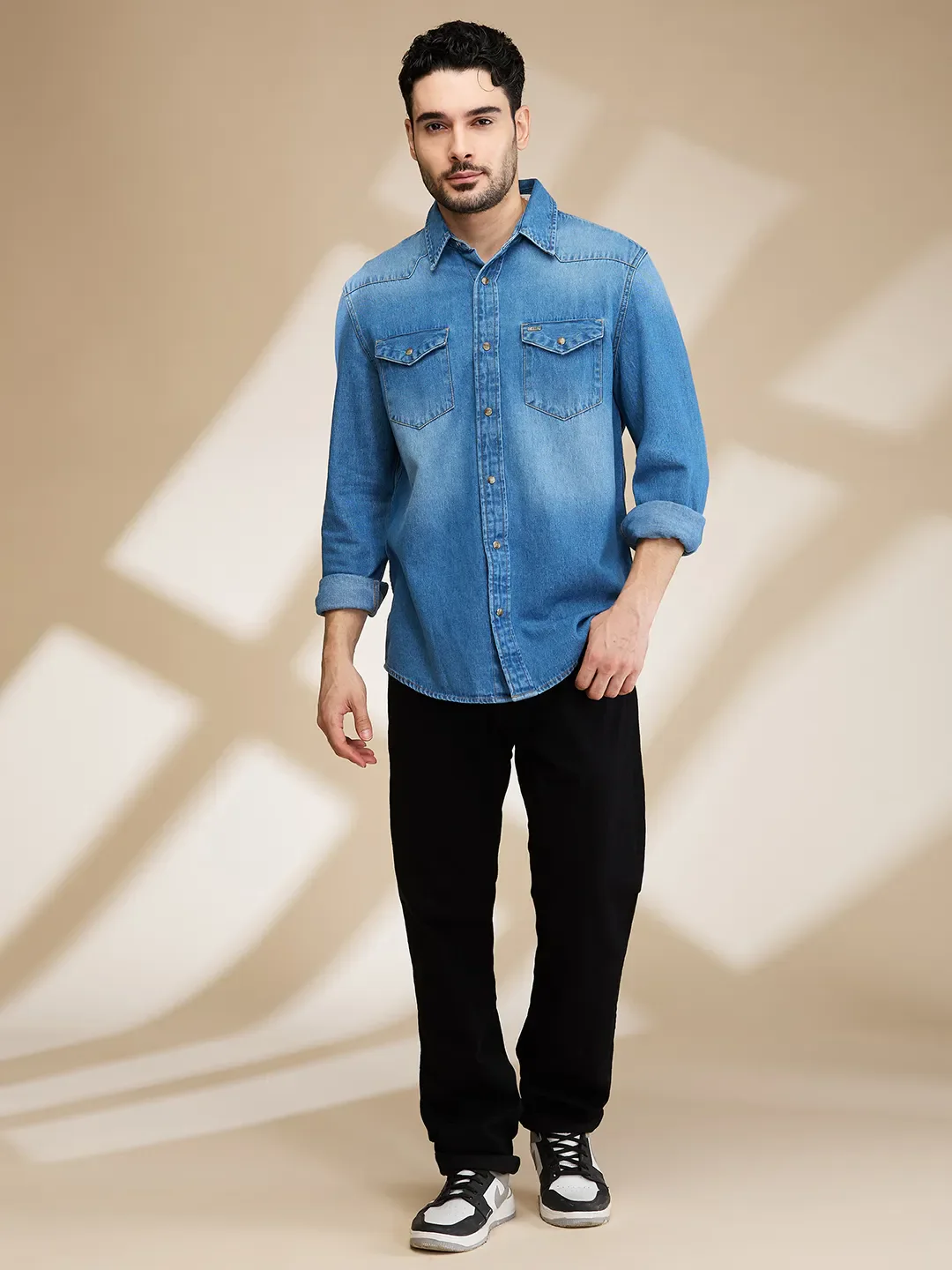 Blue Slim Fit Regular Collar Men's Shirt by Being Human Clothing - Image 2