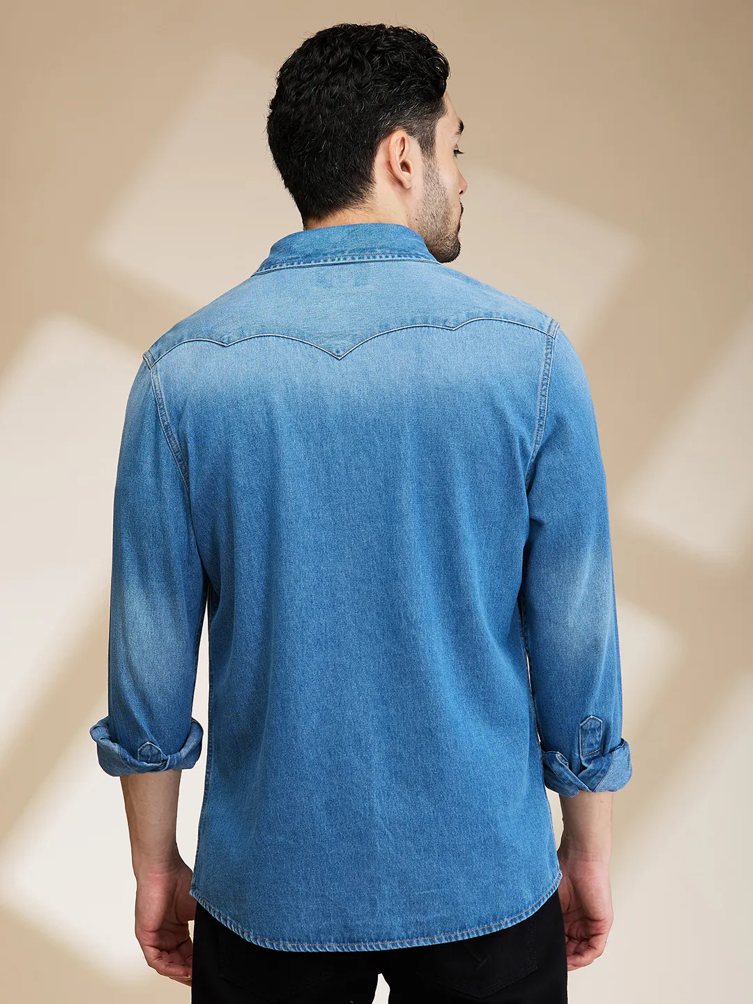 Blue Slim Fit Regular Collar Men's Shirt by Being Human Clothing - Image 3