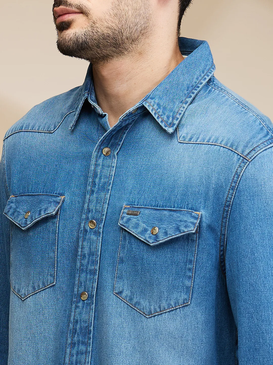 Blue Slim Fit Regular Collar Men's Shirt by Being Human Clothing - Image 5