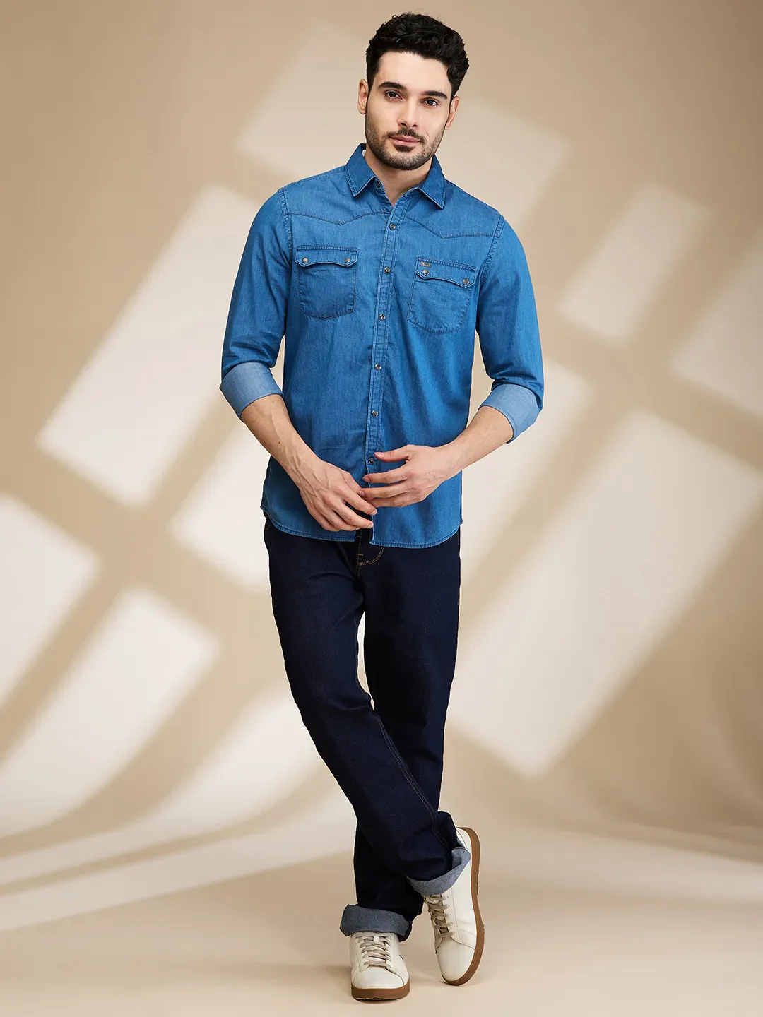 Blue Slim Fit Regular Collar Men's Shirt by Being Human Clothing - Image 2