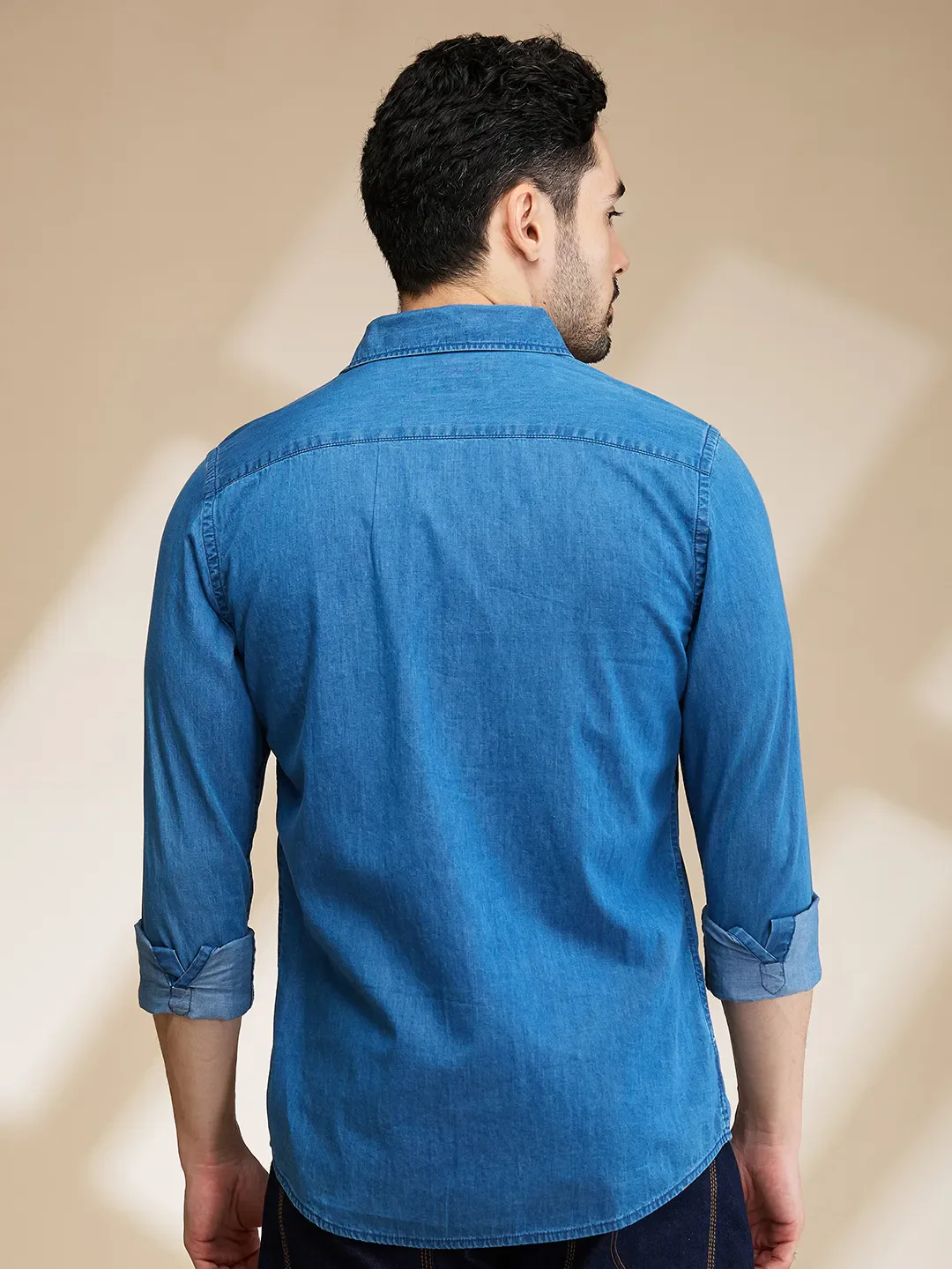 Blue Slim Fit Regular Collar Men's Shirt by Being Human Clothing - Image 3