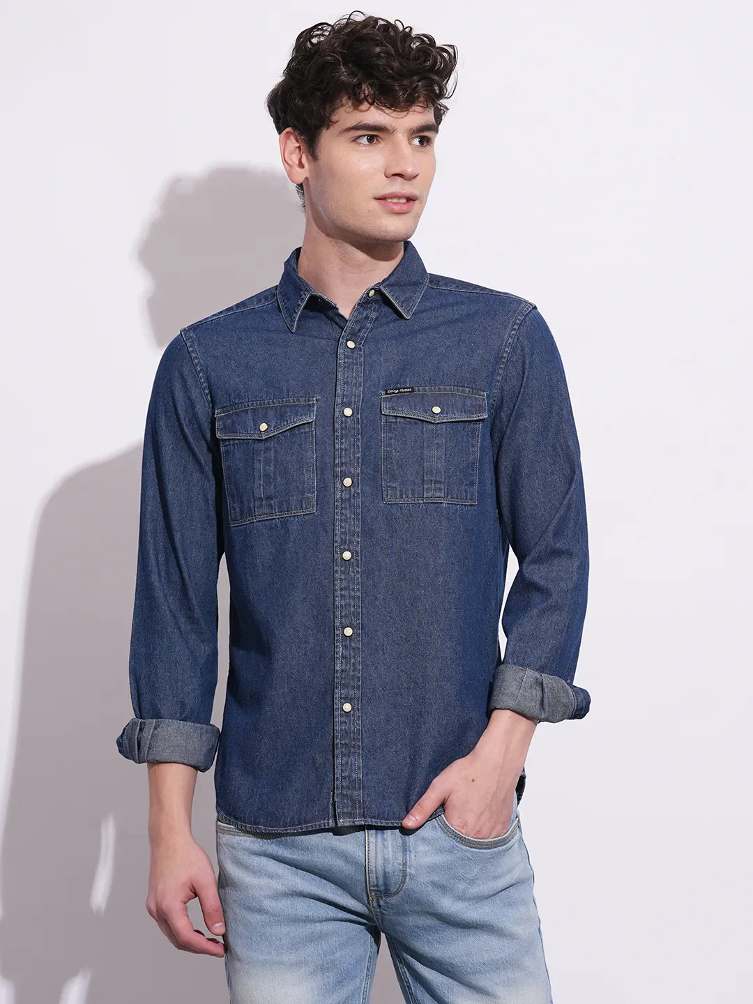 Blue Regular Fit Regular Collar Men's Shirt by Being Human Clothing