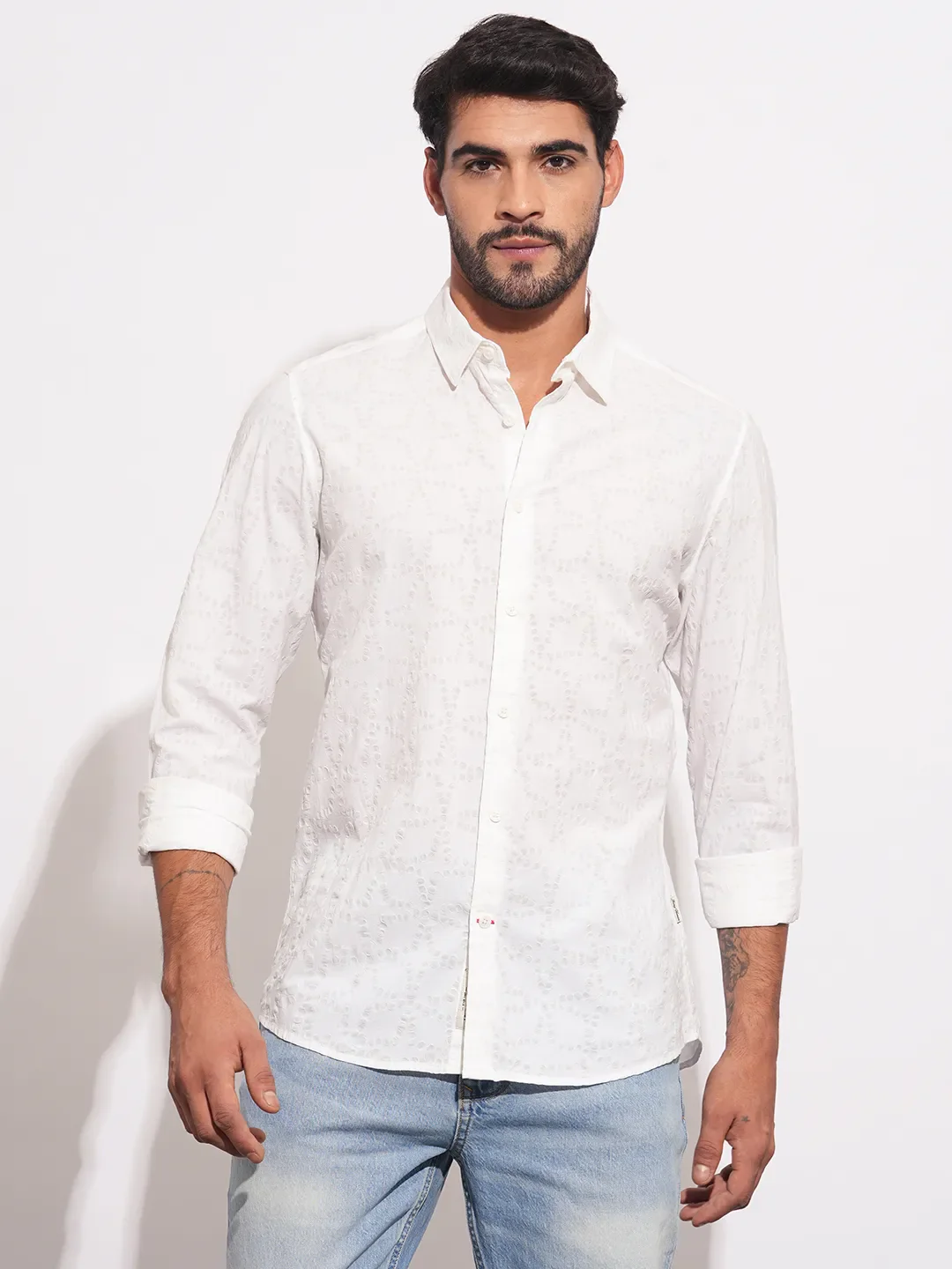 Blue Regular Fit Regular Collar Men's Shirt by Being Human Clothing - Image 3