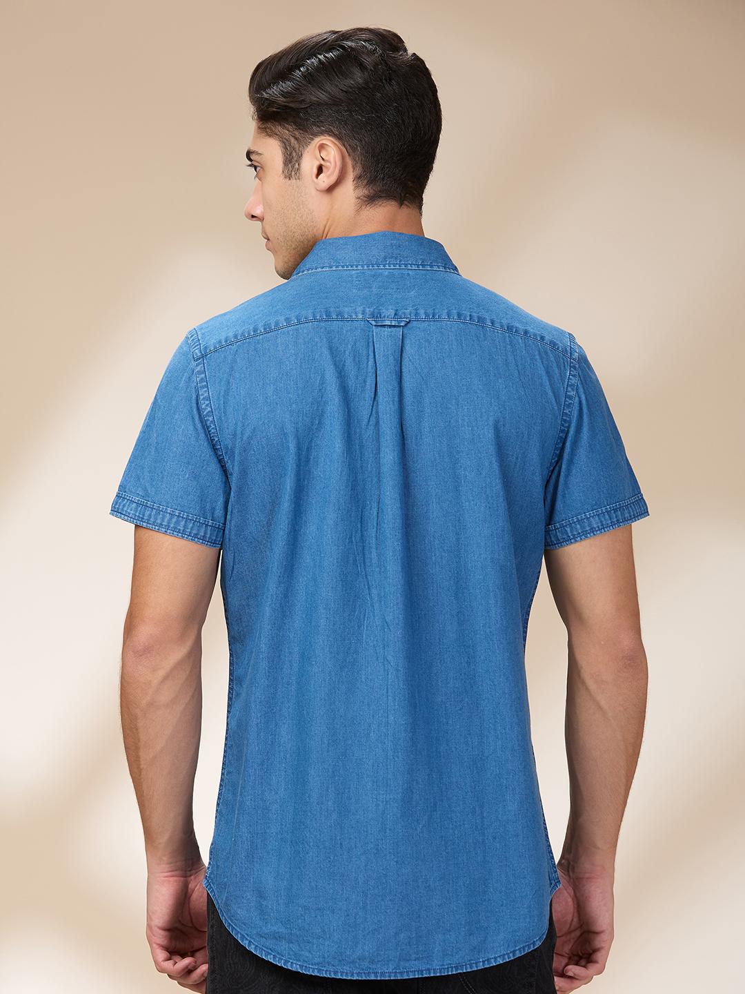 Blue Regular Fit Regular Collar Men's Shirt by Being Human Clothing - Image 3