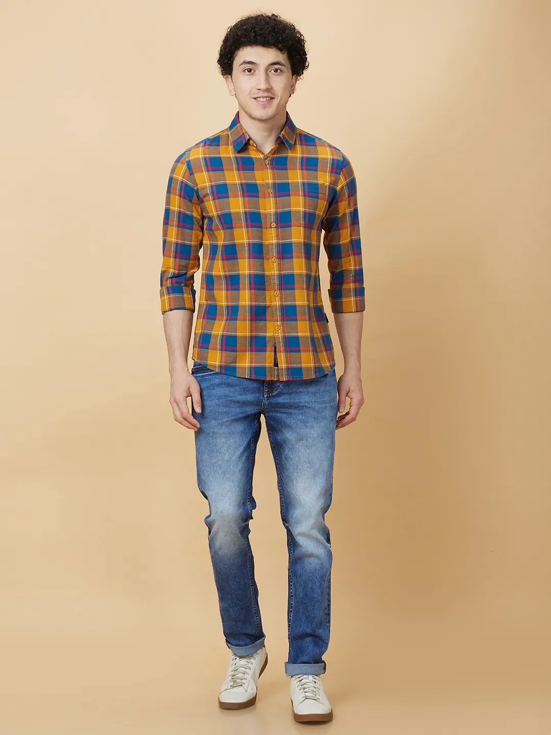 Mustard Slim Fit Regular Collar Men's Shirt by Being Human Clothing - Image 2
