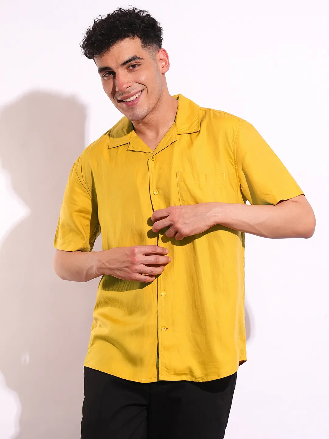Yellow Regular Fit Regular Collar Short Sleeves Men's Shirt by Being Human Clothing