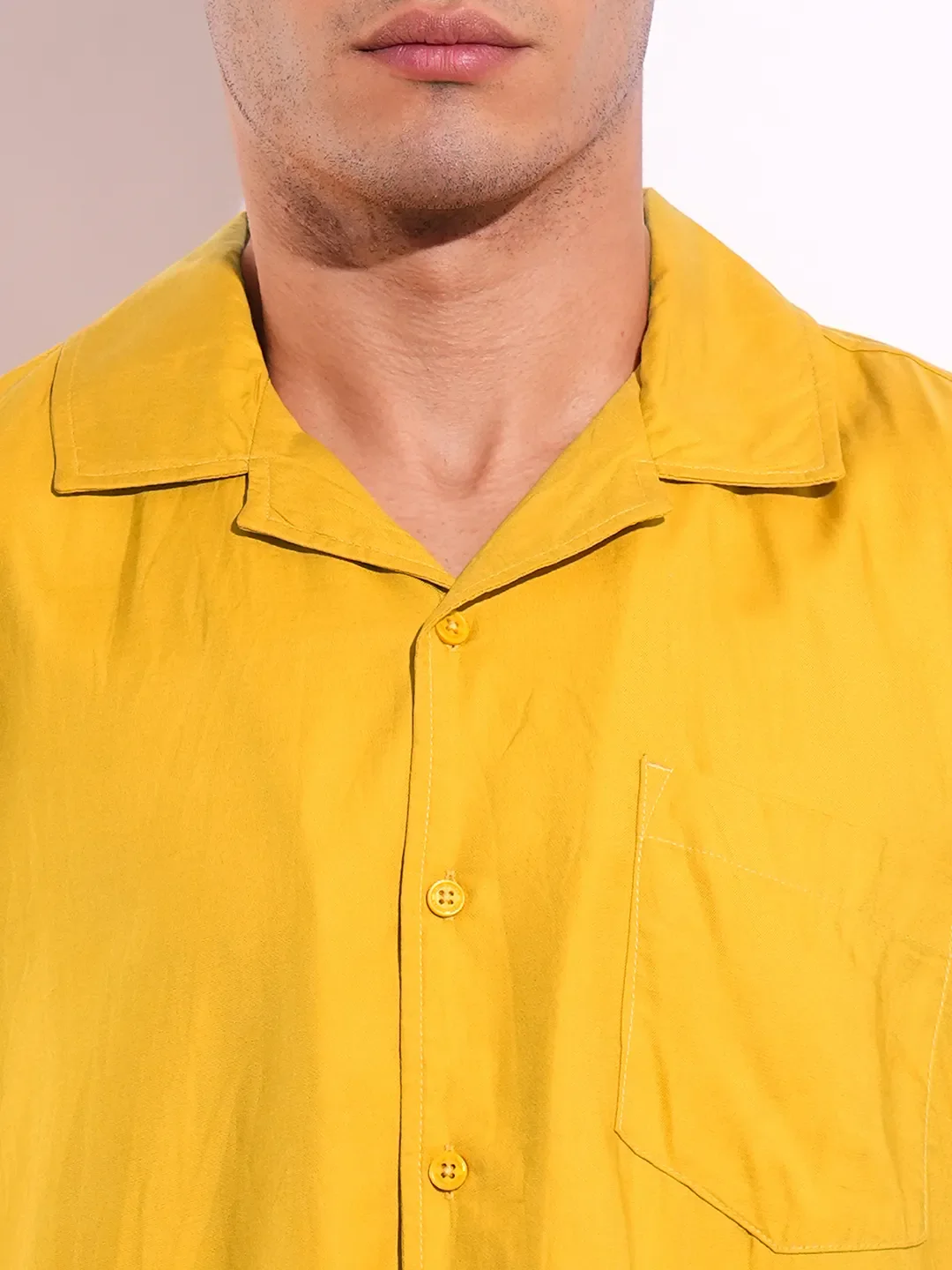 Yellow Regular Fit Regular Collar Short Sleeves Men's Shirt by Being Human Clothing - Image 5