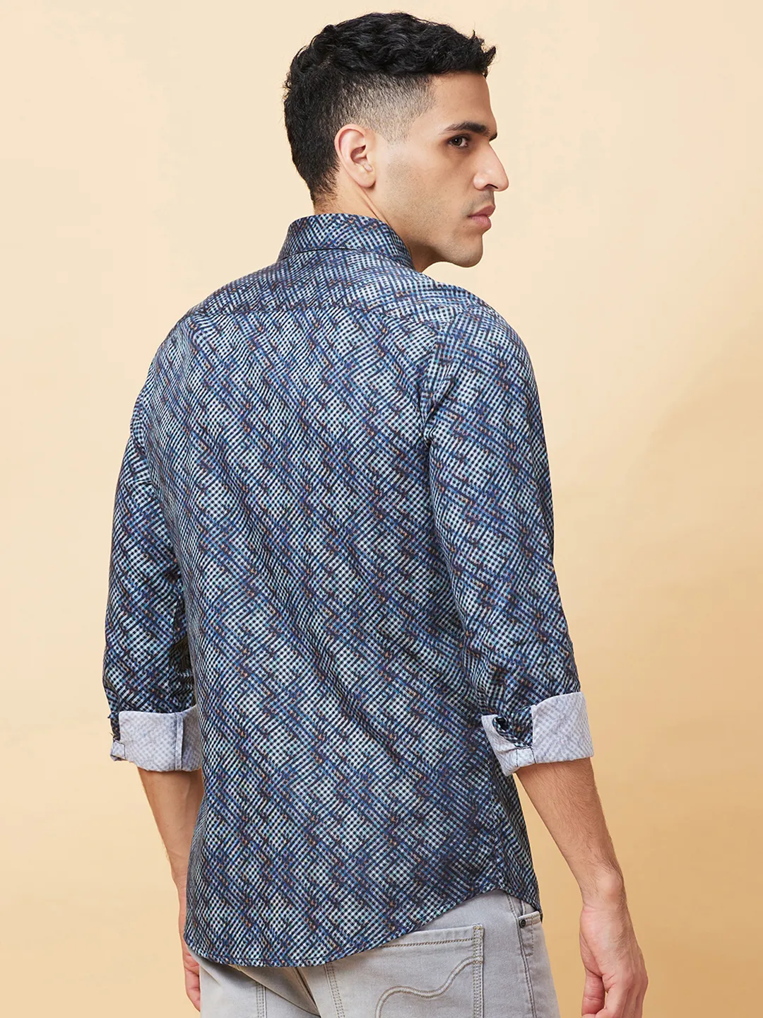 Navy Slim Fit Regular Collar Men's Shirt by Being Human Clothing - Image 3