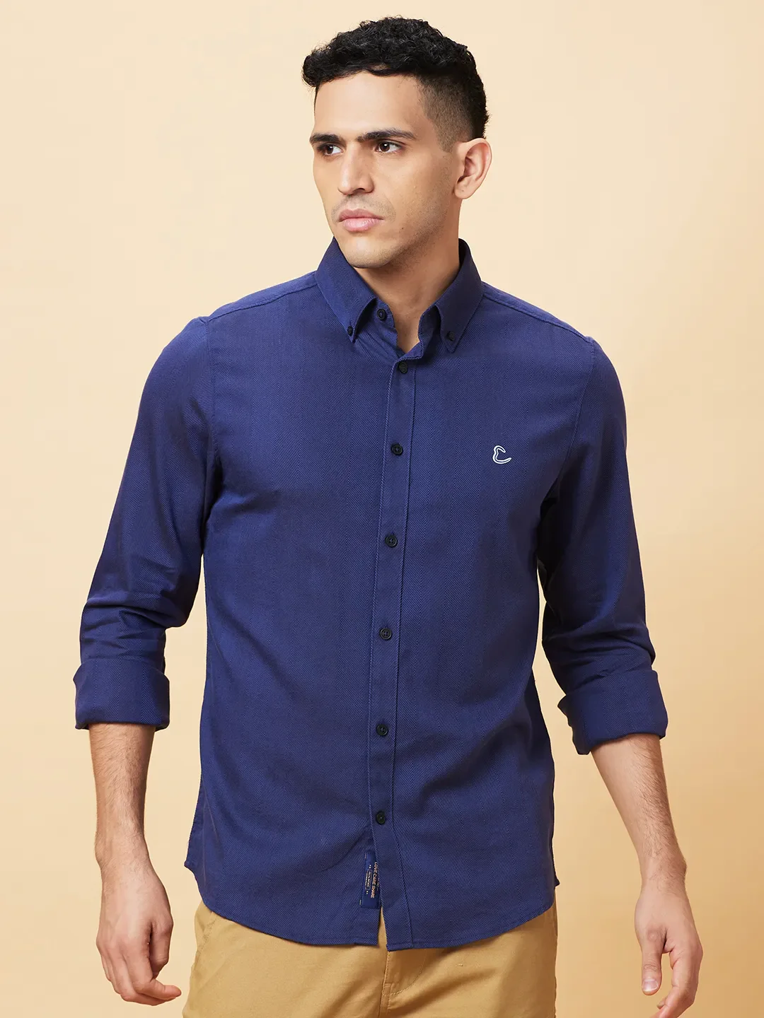 Navy Slim Fit Regular Collar Men's Shirt by Being Human Clothing