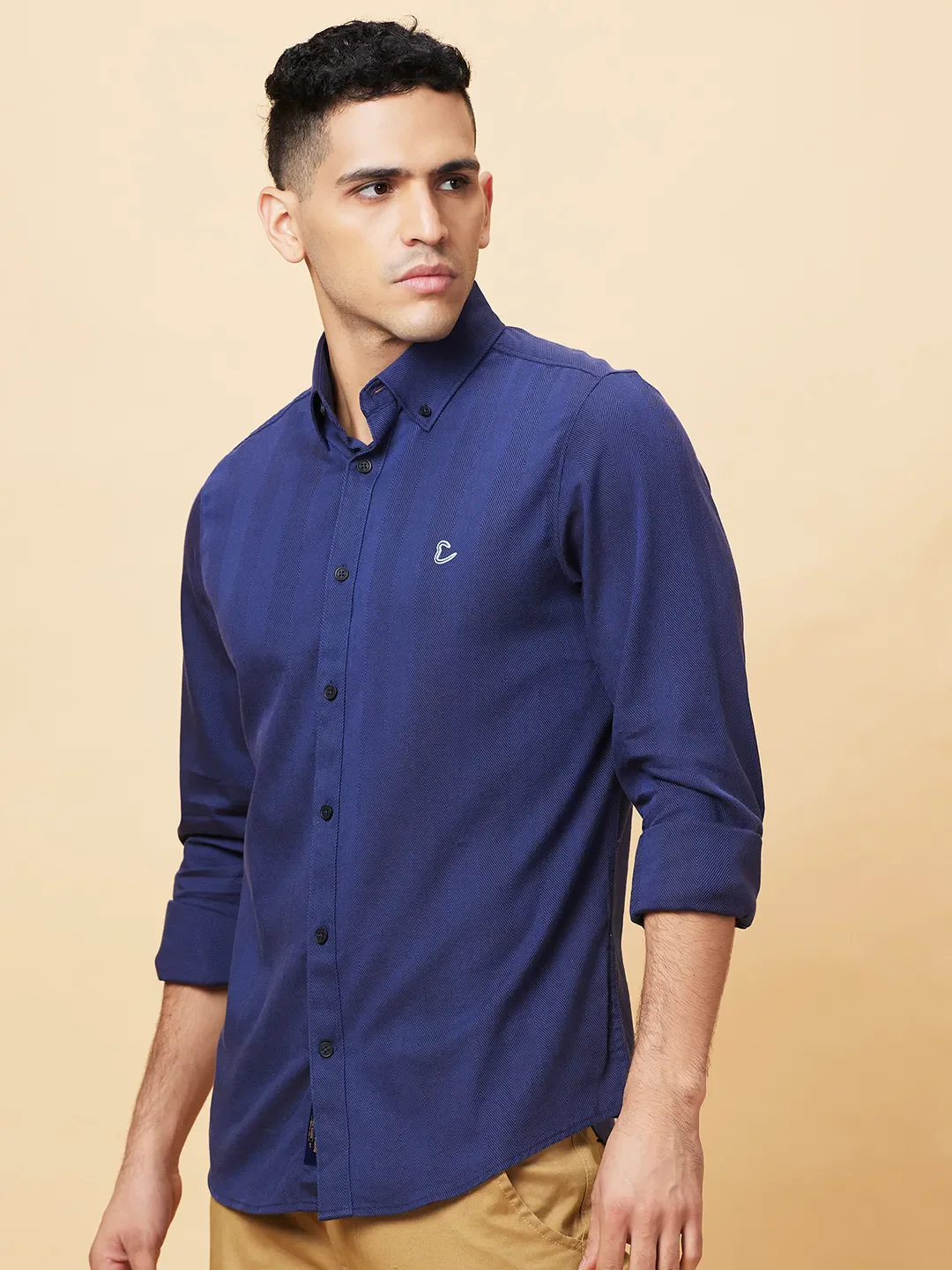 Navy Slim Fit Regular Collar Men's Shirt by Being Human Clothing - Image 4