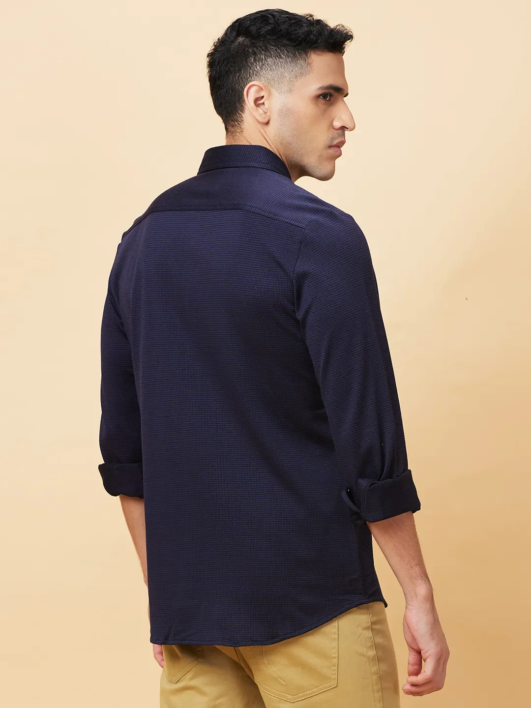 Navy Slim Fit Regular Collar Men's Shirt by Being Human Clothing - Image 3